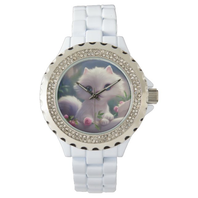 WHITE CAT KITTEN LADIES WRIST WATCH (Front)