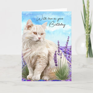 White Cat Lavender With Love Birthday Holiday Card