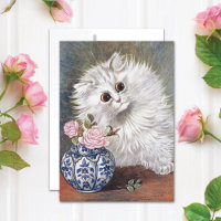 White Cat Louis Wain Fine Art Blank Card