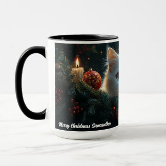 White Cat Lovers Christmas Gift Mug for Mum, Dad