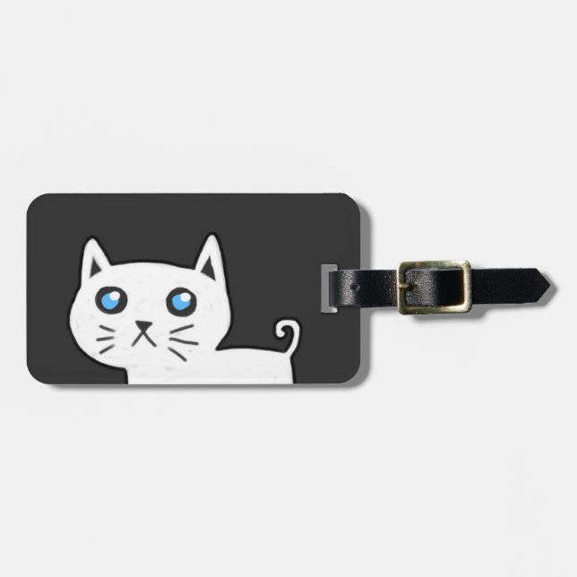 White Cat Luggage Tag (Front Horizontal)