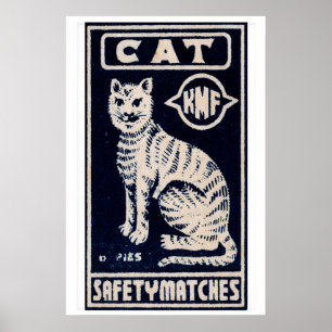 White Cat Matchbox Art Print, Indian Vintage Folk Poster