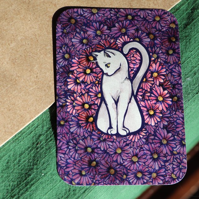 White Cat Mauve Daisies                            (Creator Uploaded)