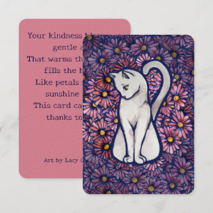 White Cat Mauve Daisies Thank You Card