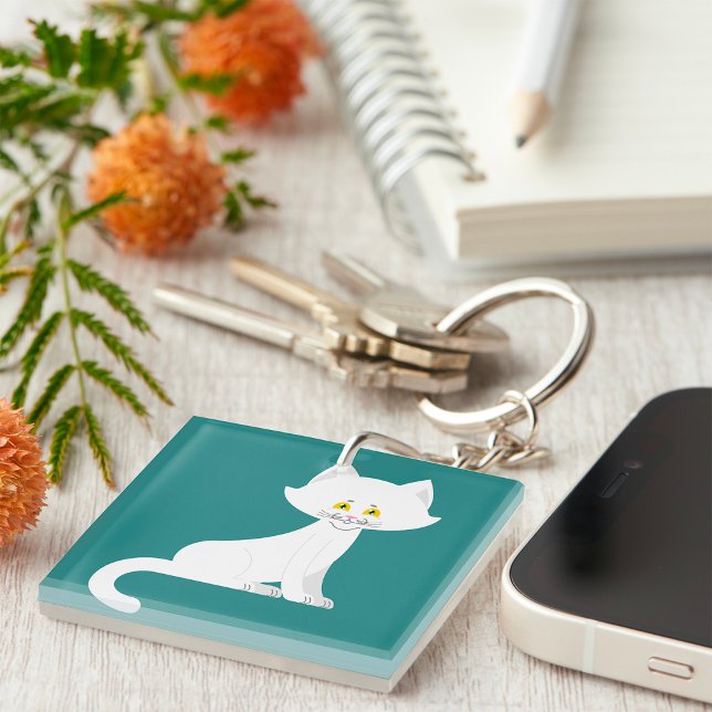 White Cat Minimalist Kitten Key Ring (Creator Uploaded)