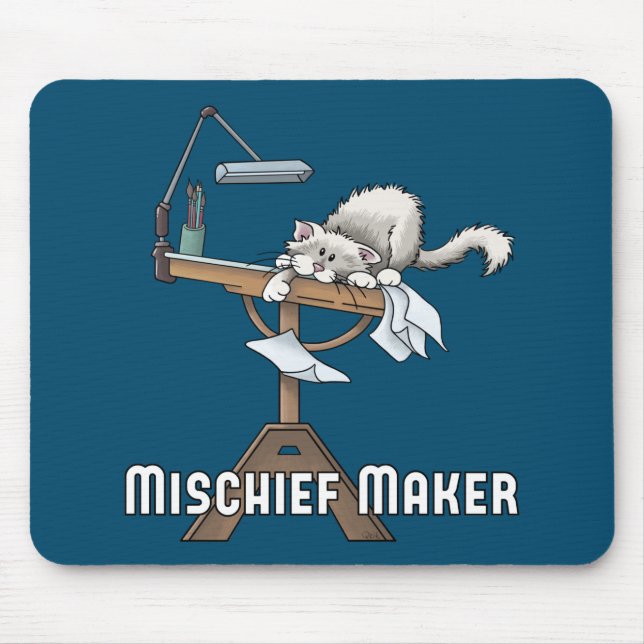  White Cat Mischief Maker  Mouse Pad (Front)