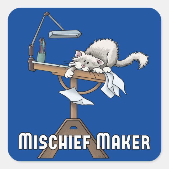 White Cat Mischief Maker Square Sticker (Front)