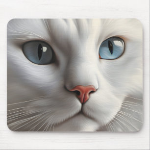 White Cat Mouse Mat