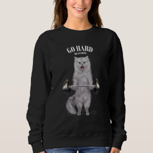 White Cat Muscle Training Weightlifting Fitness In Sweatshirt