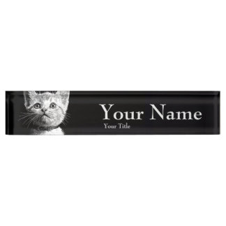 white cat nameplate