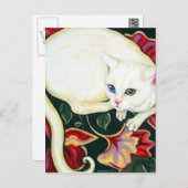 White Cat on a Cushion Postcard (Front/Back)