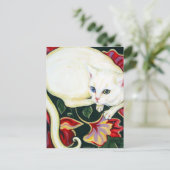 White Cat on a Cushion Postcard (Standing Front)