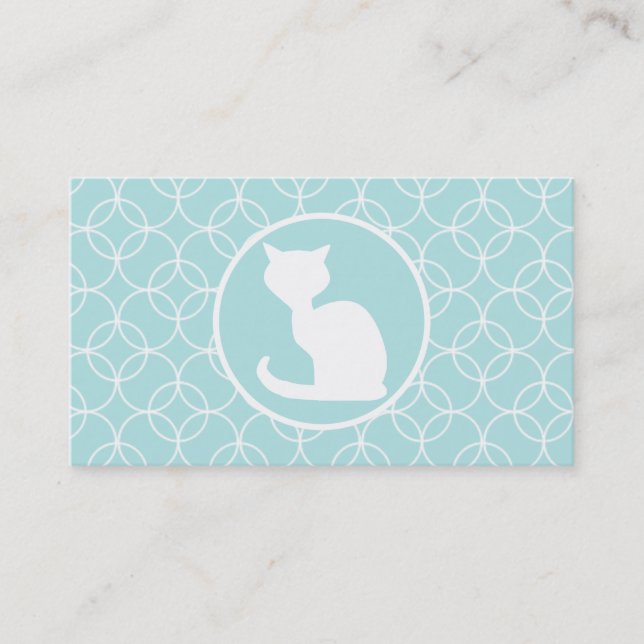 White Cat on Baby Blue Circles Business Card (Front)
