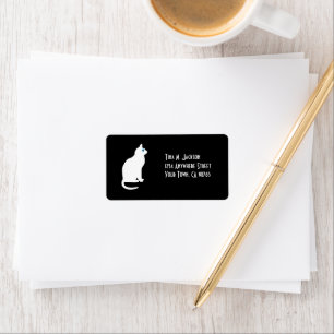 White Cat on Black Background   Custom Address Label