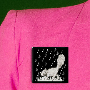 White Cat on Piano Keys 15 Cm Square Badge