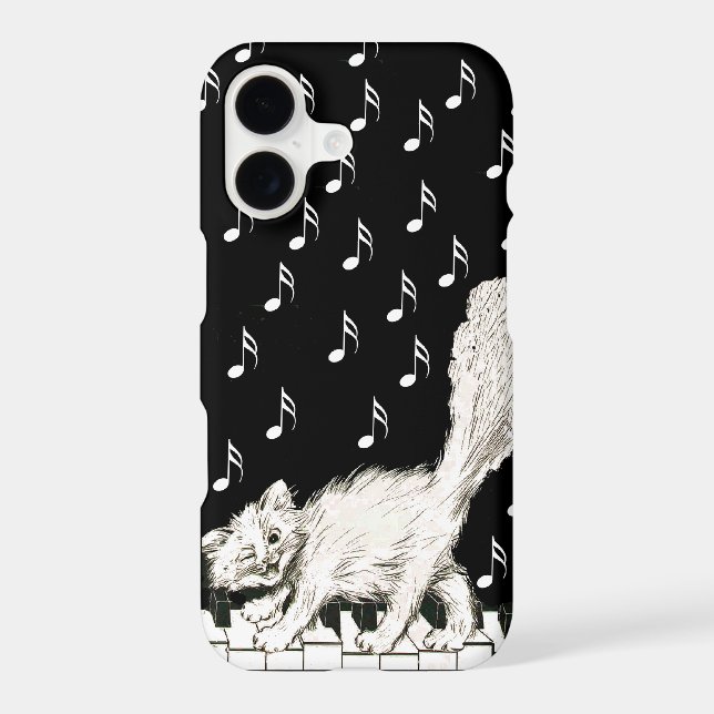 White Cat on Piano Keys Music Notes (Back)