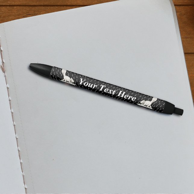 White Cat on Piano Keys Music Notes Black Ink Pen (white happy cats walking on piano keys on white music notes on black writing pen.)