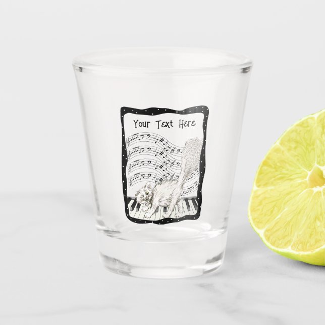 White Cat on Piano Music Bar Notes Frame Shot Glass (Front)