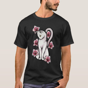 White Cat Orchids Flower Art T-Shirt