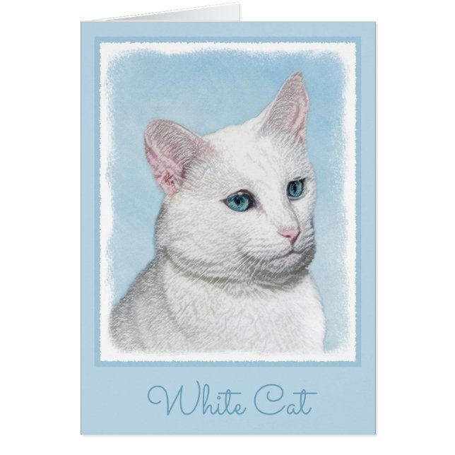 White Cat Painting - Cute Original Cat Art (Front)