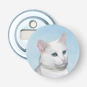 White Cat Painting - Cute Original Cat Art Bottle Opener