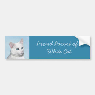 White Cat Painting - Cute Original Cat Art Bumper Sticker
