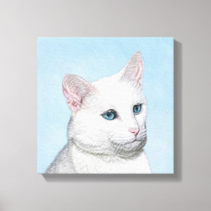 White Cat Painting - Cute Original Cat Art Canvas Print