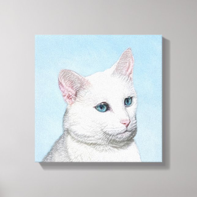 White Cat Painting - Cute Original Cat Art Canvas Print (Front)