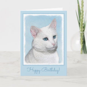 White Cat Painting - Cute Original Cat Art Card