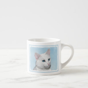 White Cat Painting - Cute Original Cat Art Espresso Cup