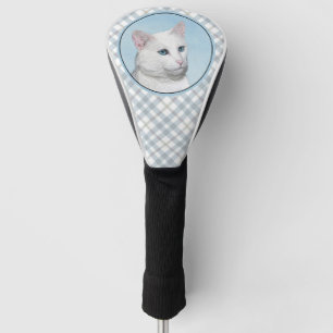 White Cat Painting - Cute Original Cat Art Golf Head Cover
