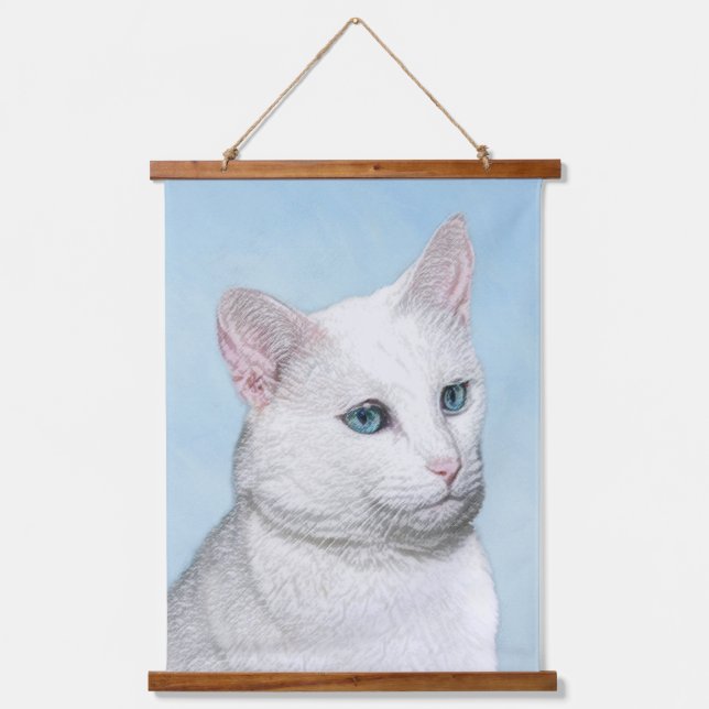 White Cat Painting - Cute Original Cat Art Hanging Tapestry (Front)