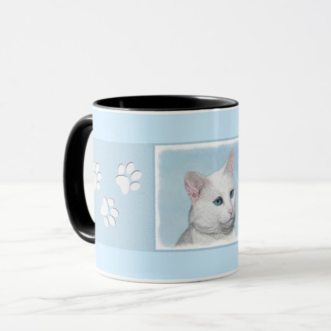White Cat Painting - Cute Original Cat Art Mug (Front Left)