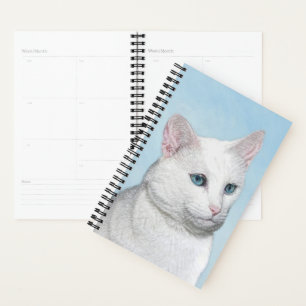 White Cat Painting - Cute Original Cat Art Planner