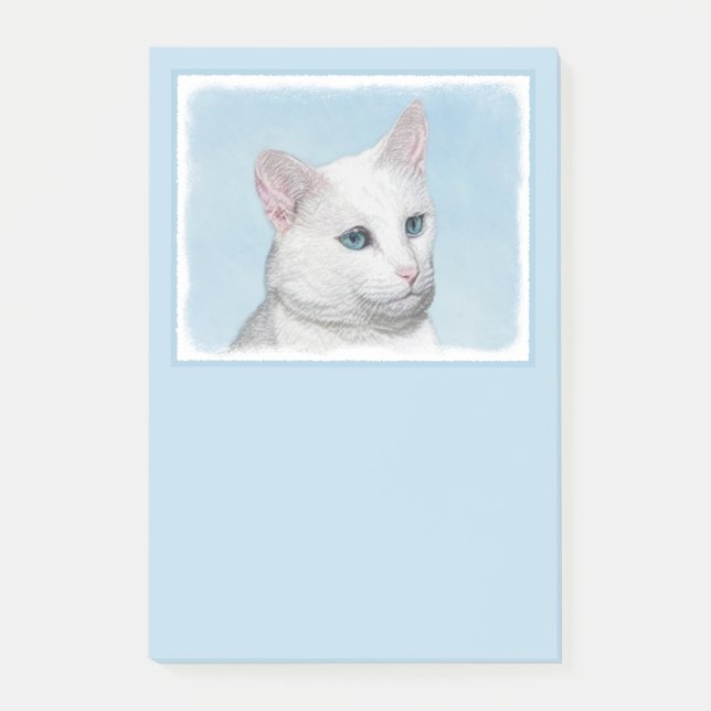 White Cat Painting - Cute Original Cat Art Post-it Notes (Front)