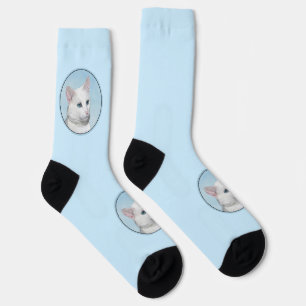 White Cat Painting - Cute Original Cat Art Socks