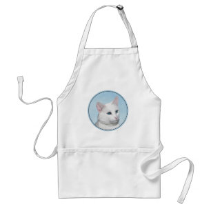 White Cat Painting - Cute Original Cat Art Standard Apron