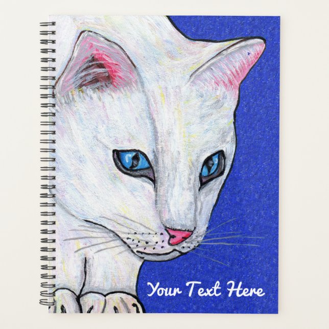 White Cat Pale Blue eyes on Sparkle Like Dark Blue Planner (Front)