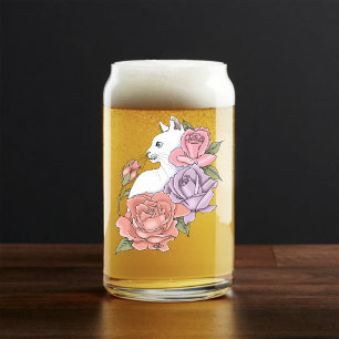 White Cat Pastel Floral Black Romantic Botanical Can Glass