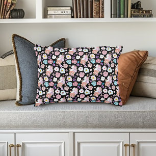 White Cat Pastel Floral Black Romantic Botanical Decorative Cushion