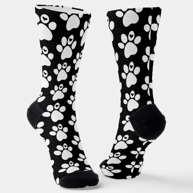 White Cat Paw Pattern  Socks (Angled)