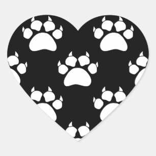 White Cat Paws And Claws Pattern Print Heart Sticker