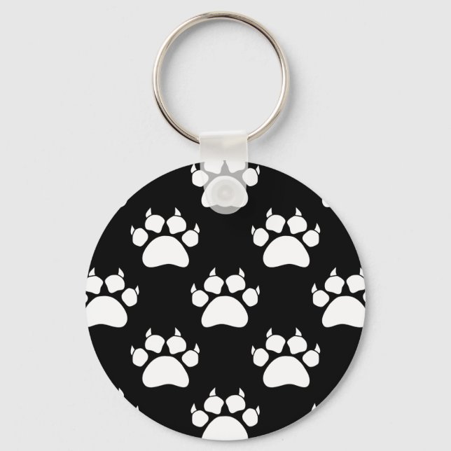 White Cat Paws And Claws Pattern Print Key Ring (Front)