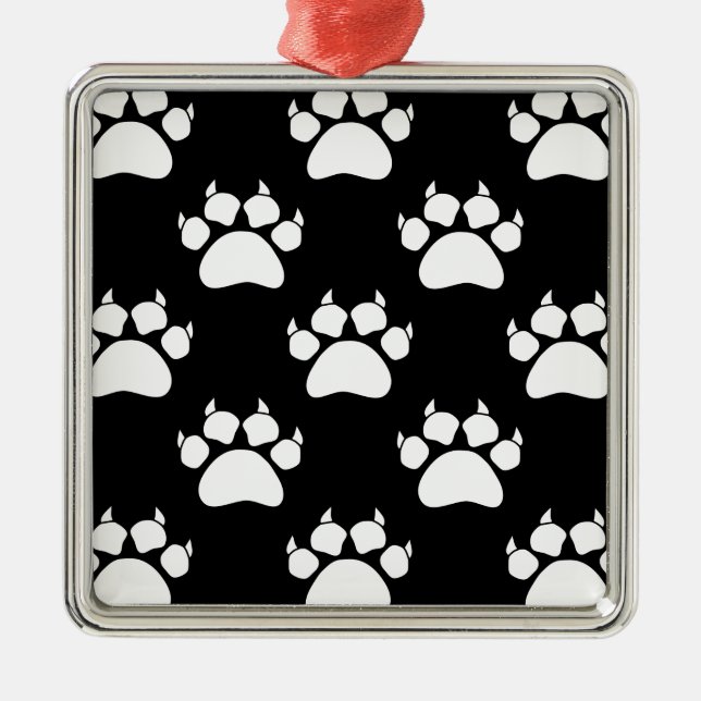 White Cat Paws And Claws Pattern Print Metal Tree Decoration (Front)