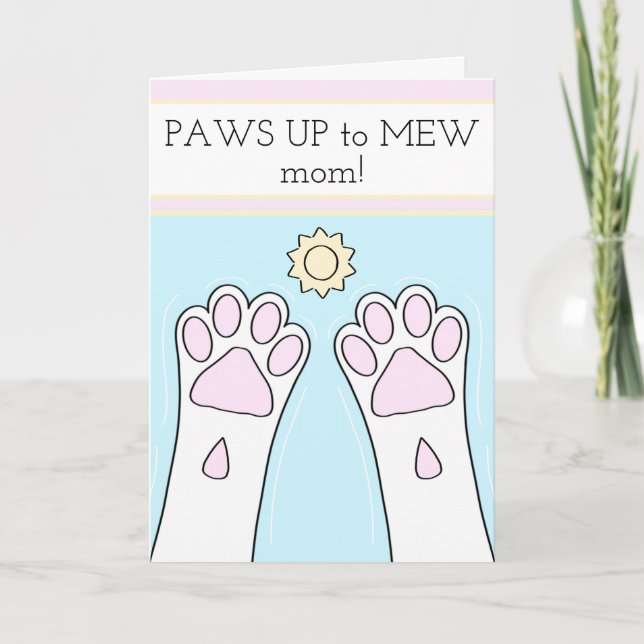 White Cat Paws Up Mothers Day Card (Front)
