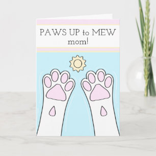 White Cat Paws Up Mothers Day Card