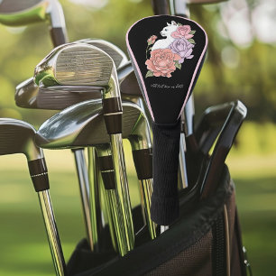 White Cat Peach Lavender Pink Roses Golf Head Cover