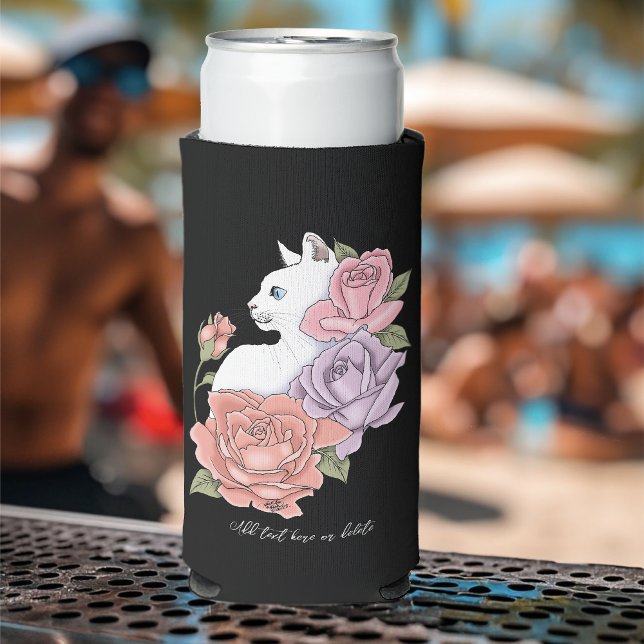 White Cat Peach Lavender Pink Roses Seltzer Can Cooler (Creator Uploaded)