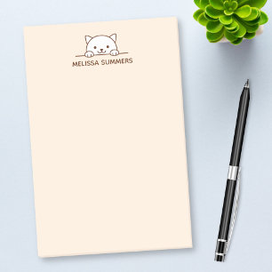 White Cat Peeking above Custom Name Post-it Notes