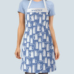 White Cat Personalised Blue Apron<br><div class="desc">Fun little white kitty cats on a blue background,  purrfect for animal lovers. Change the name to customise.</div>